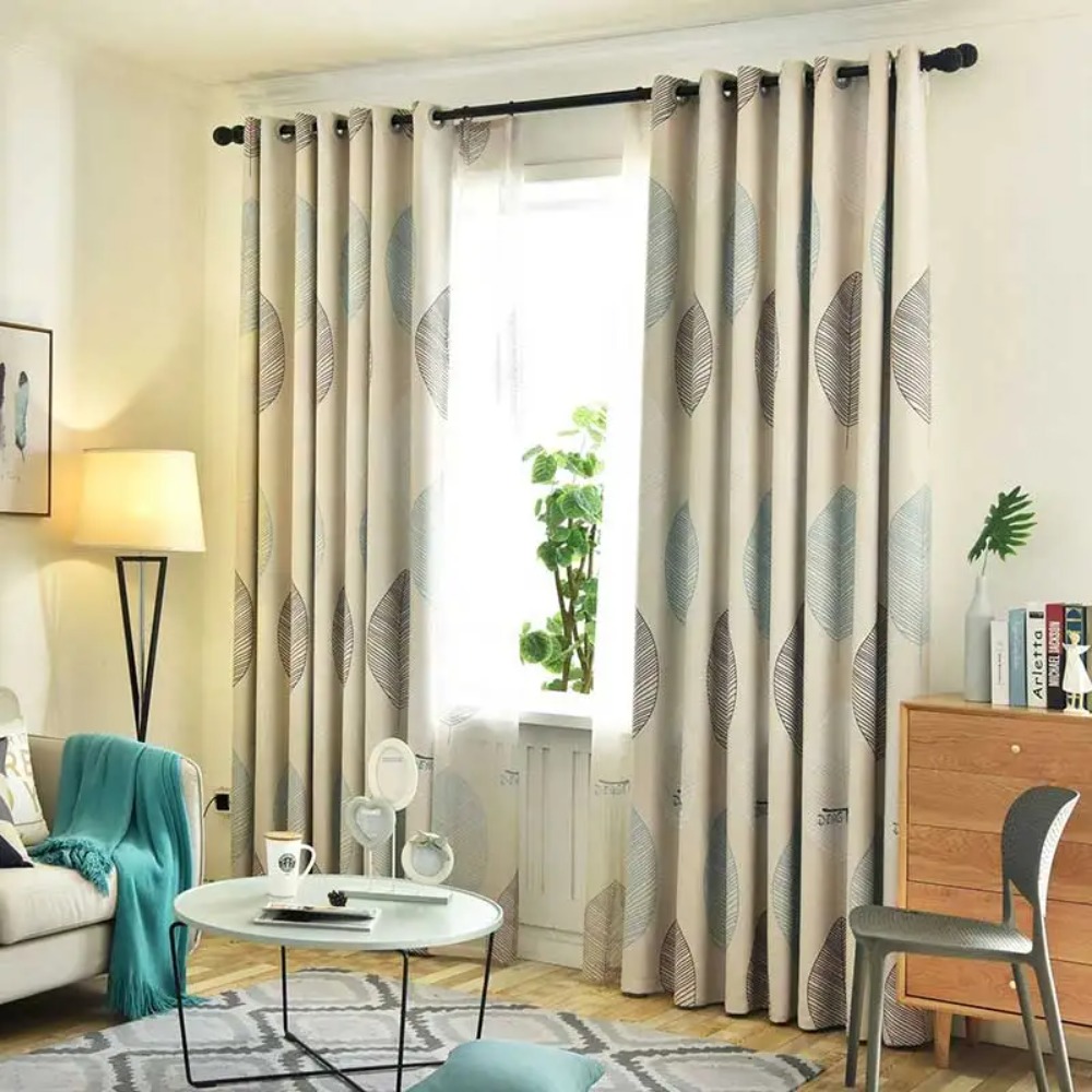 Blackout Curtain Thick - Tirai Pemadaman Daun Cetak Modern untuk