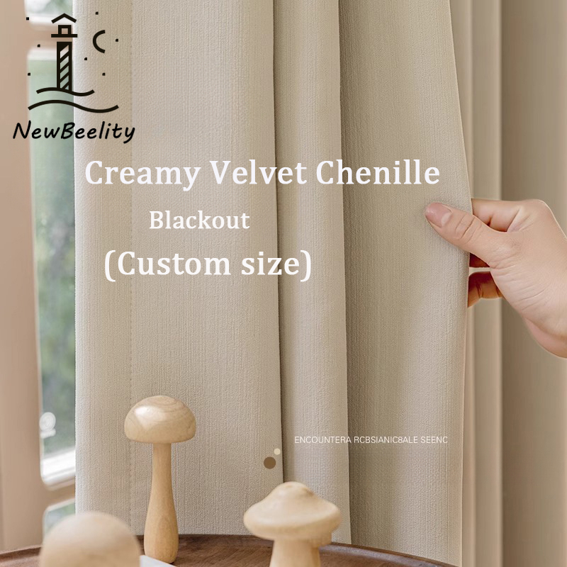 Blackout Curtain Thick - Tirai Tebal Pemadaman Chenille Beludru Krim