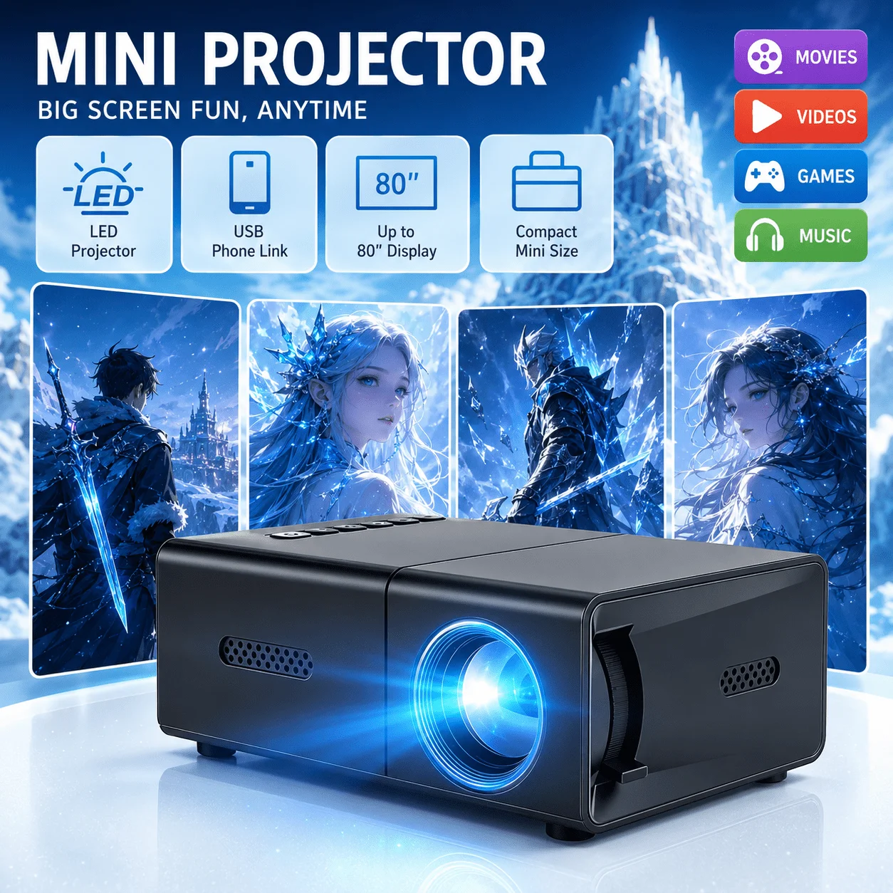 Proyektor mini portabel, kompa - Video Home Cinema ulasan dan harga