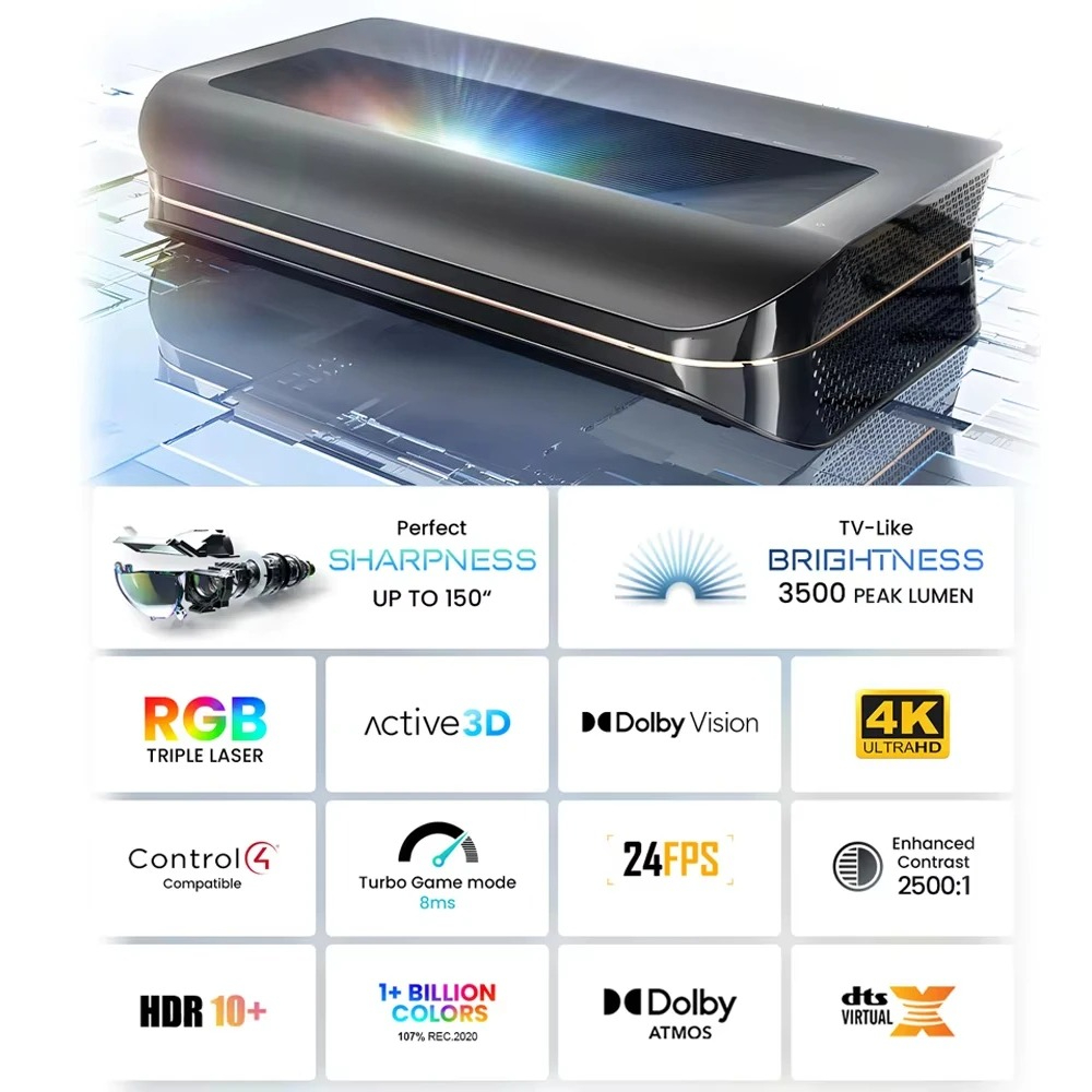 Proyektor Laser 3D HDR10+ Beam - Home Cinema Tv ulasan dan harga